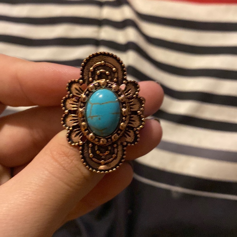 Bronze/Copper Ring with Turquoise Stone